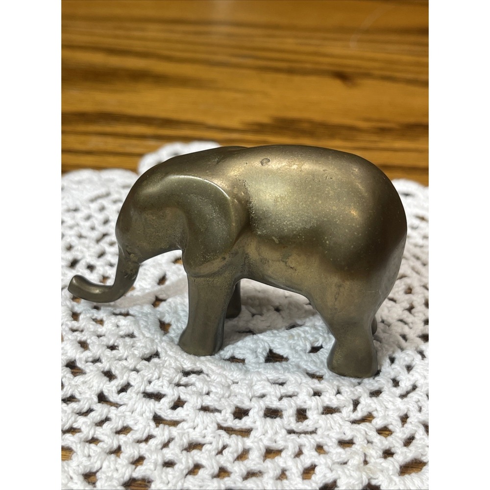 Vintage Brass Elephant Small Trinket Figurine 2" Tall